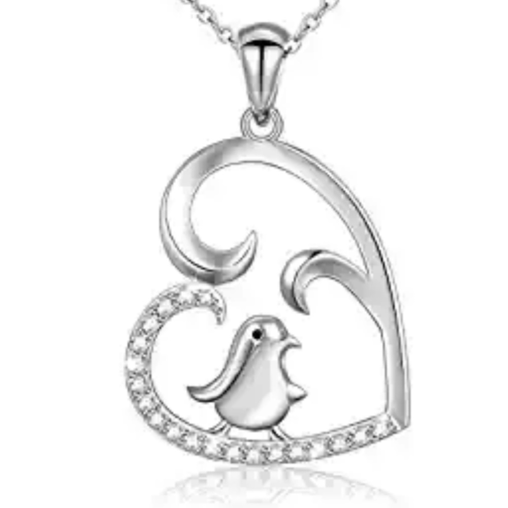 Kids Sterling Silver Penguin Heart Pendant